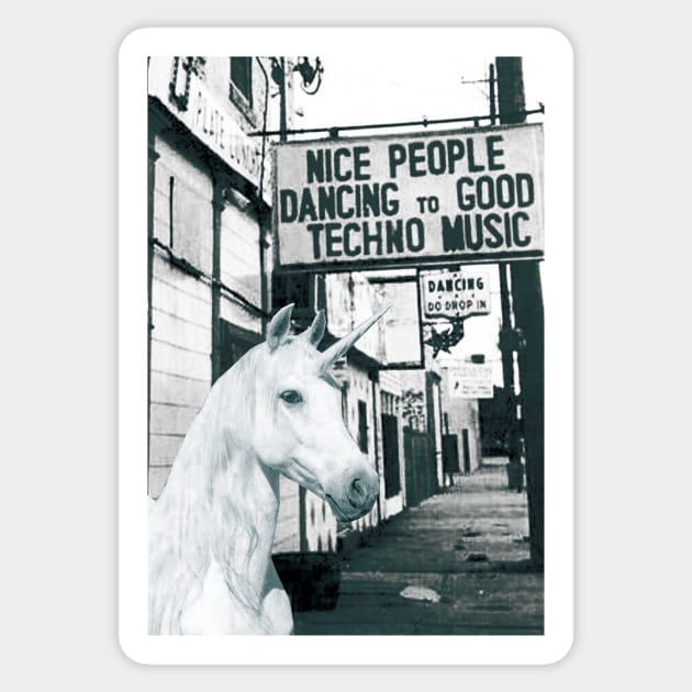 Unicorn at a Techno club Sticker by Ferrazi